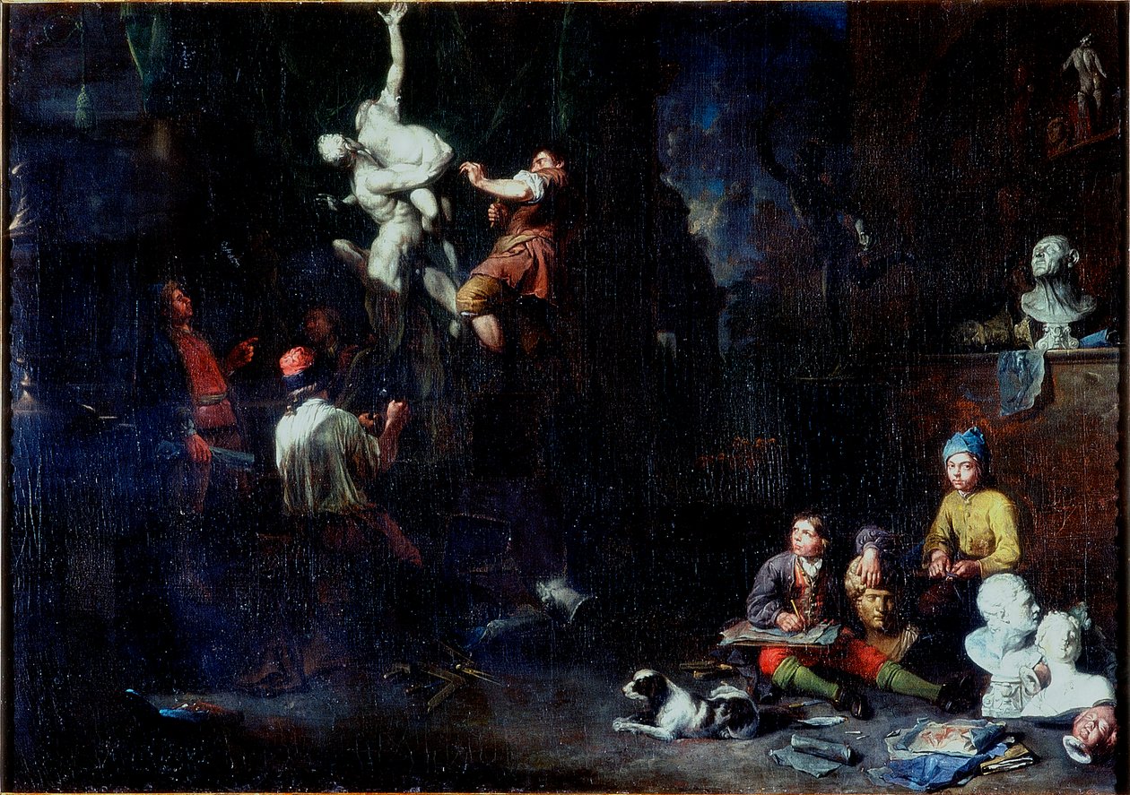 Ateliér sochaře, 1706 od Balthasar van den Bossche