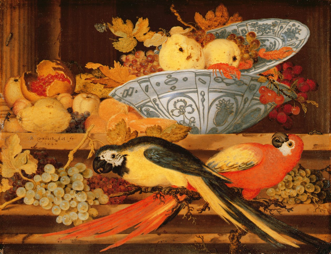 Zátiší s ovocem a makaky, 1622 (olej na mědi) od Balthasar van der Ast