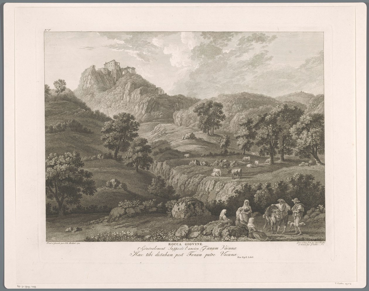 Pohled na Roccagiovine Rocca Giovine (titul na objektu) Suite de VI vues des Environs de Rome (...) (název série) od Balthasar Anton Dunker