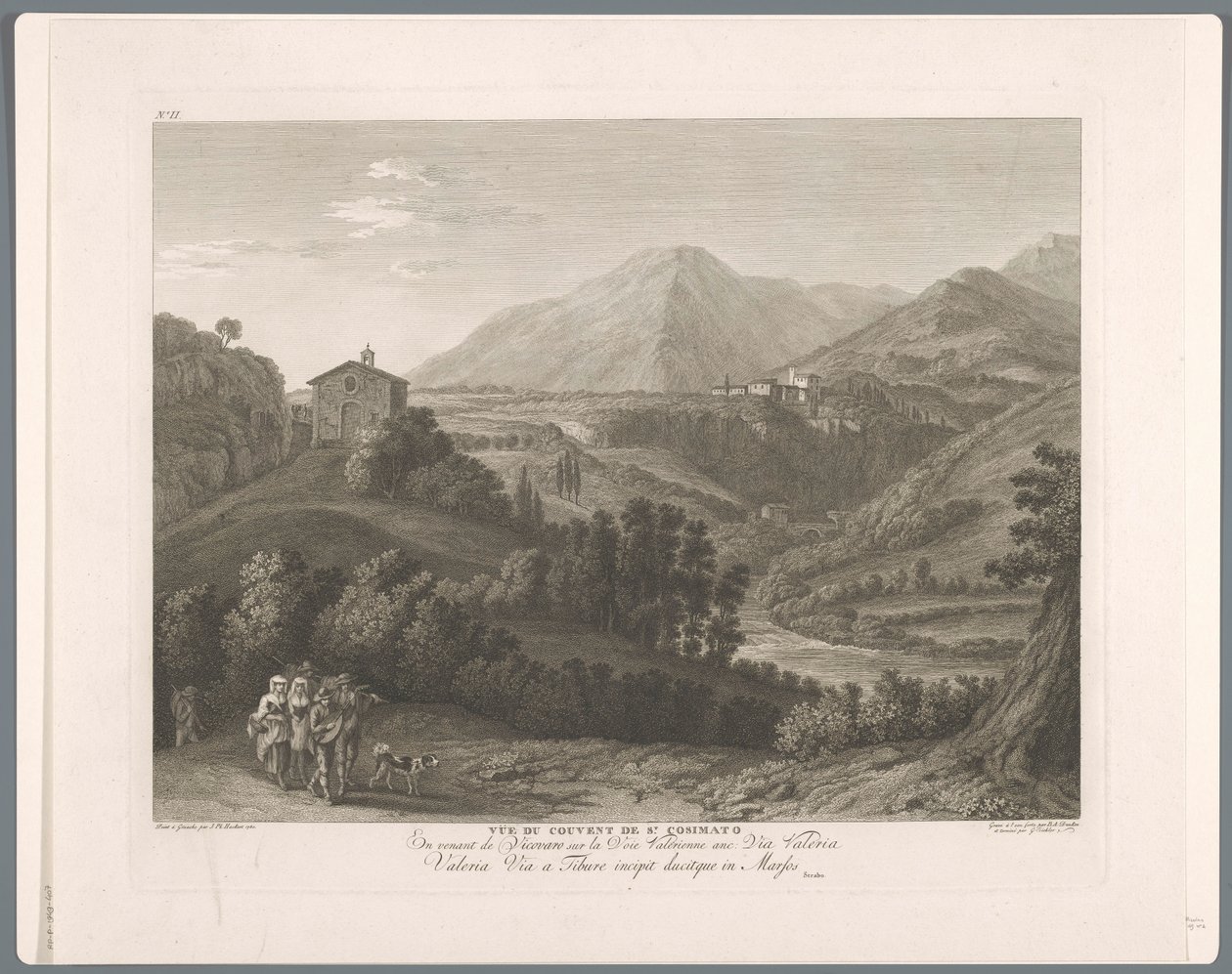 Gezicht op de San Cosimato Pohled na klášter sv. Cosimato (název na objektu) Suite of VI Pohledy na okolí Říma (...) (název série) od Balthasar Anton Dunker