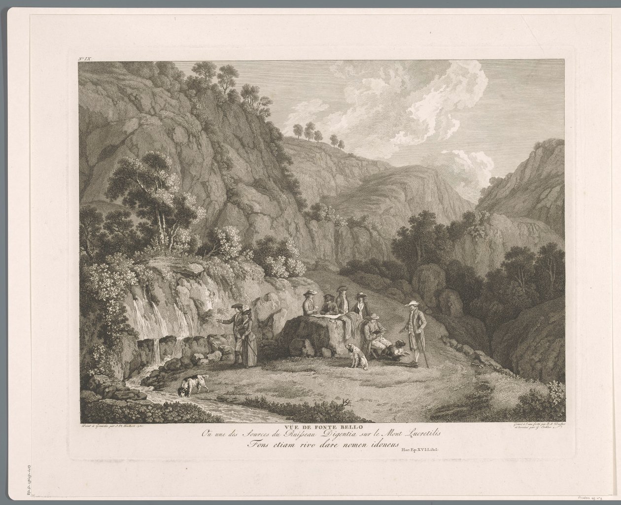 Pohled na zdroj v Monti Lucretili Vüe ​​​​de fonte bello (název na objektu) Suite de VI vues des Environs de Rome (...) (název série) od Balthasar Anton Dunker