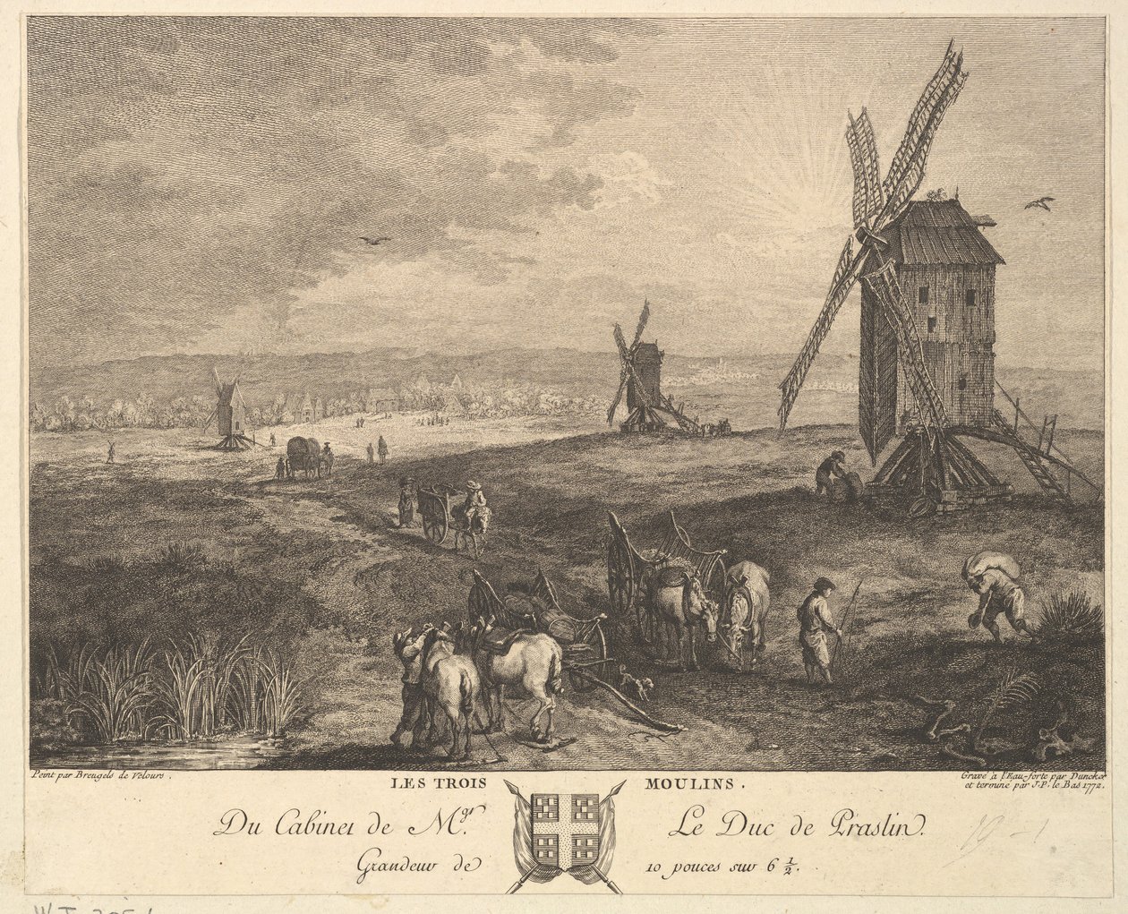 Tři větrné mlýny Les Trois Moulins podle obrazu ve sbírce vévody de P..., 1772 od Balthasar Anton Dunker