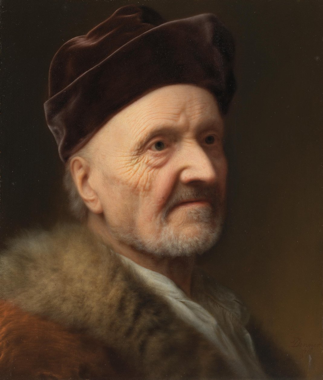 Portrét starého muže v kožešině od Balthasar Denner