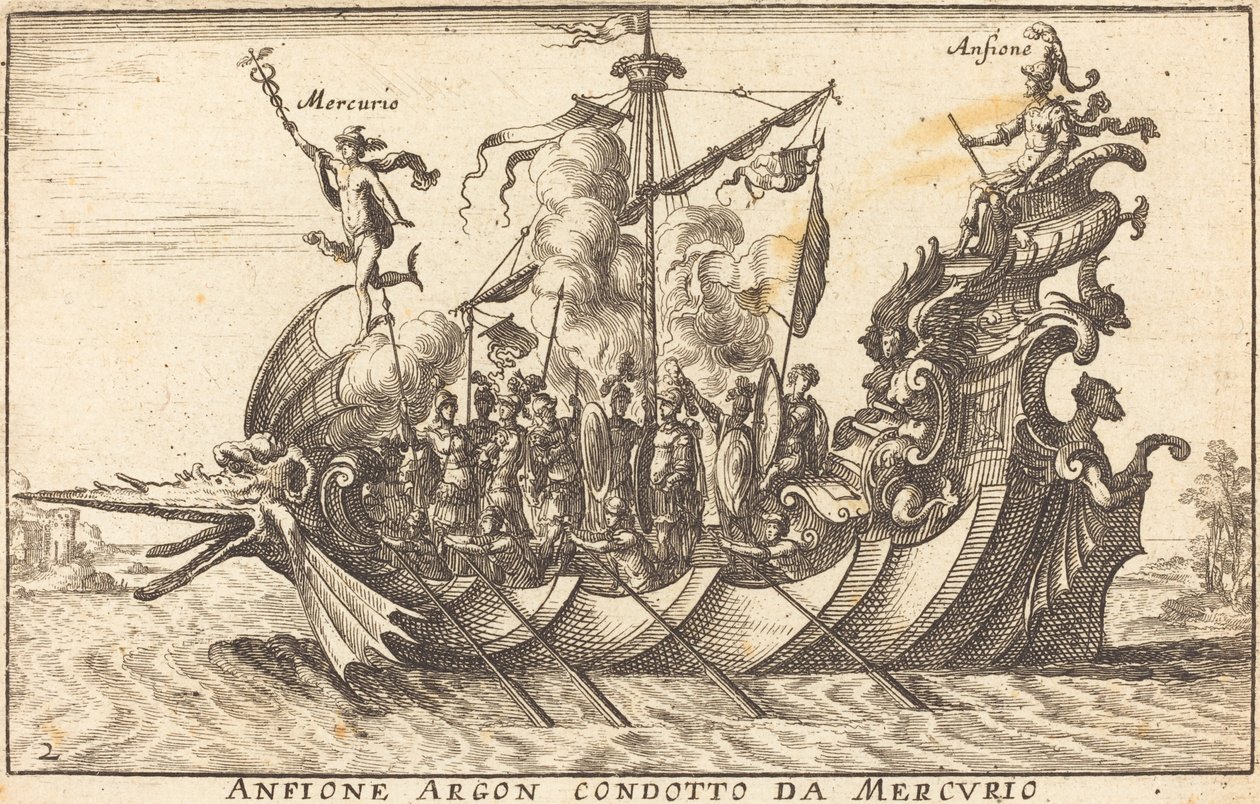 Argonový amphion dirigovaný Merkurem od Balthasar Moncornet after Remigio Cantagallina
