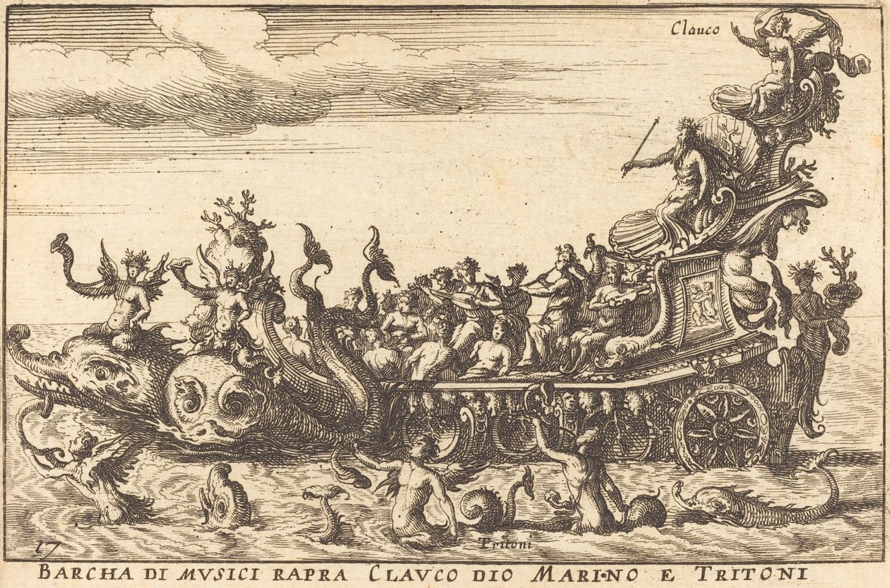 Loď rapra hudebníků Clauco bůh Marino a Tritoni od Balthasar Moncornet after Remigio Cantagallina