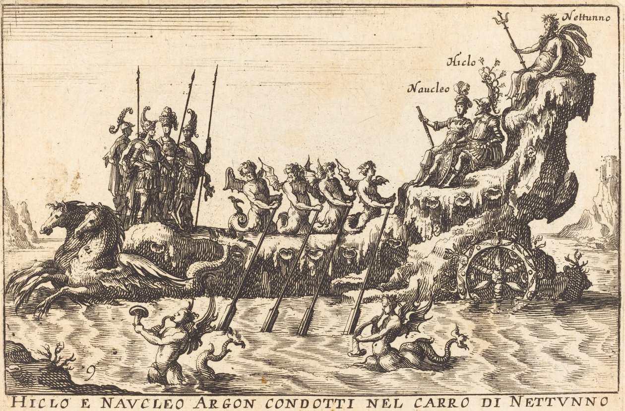 Hiclo a Naucleus Argon vedli v Neptunově voze od Balthasar Moncornet after Remigio Cantagallina