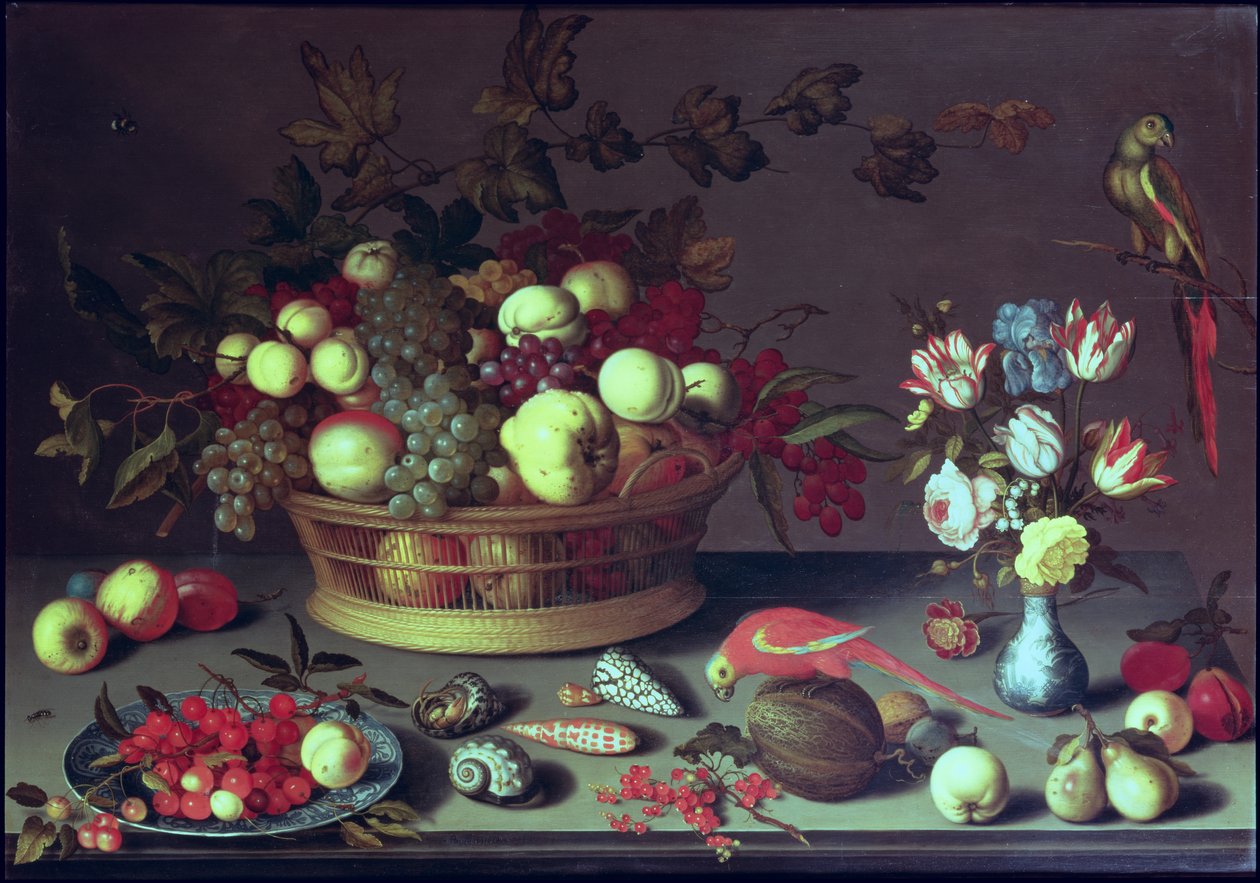Koš hroznů a jiného ovoce od Balthasar van der Ast