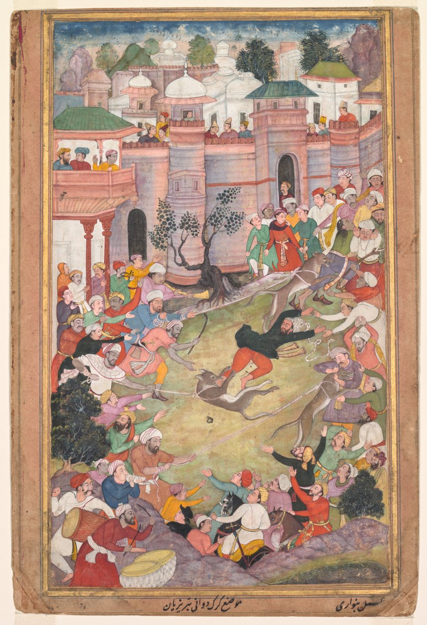 Hra o běhu vlků v Tabrizu, z Akbar-nama (Kniha Akbara) od Banavari 1