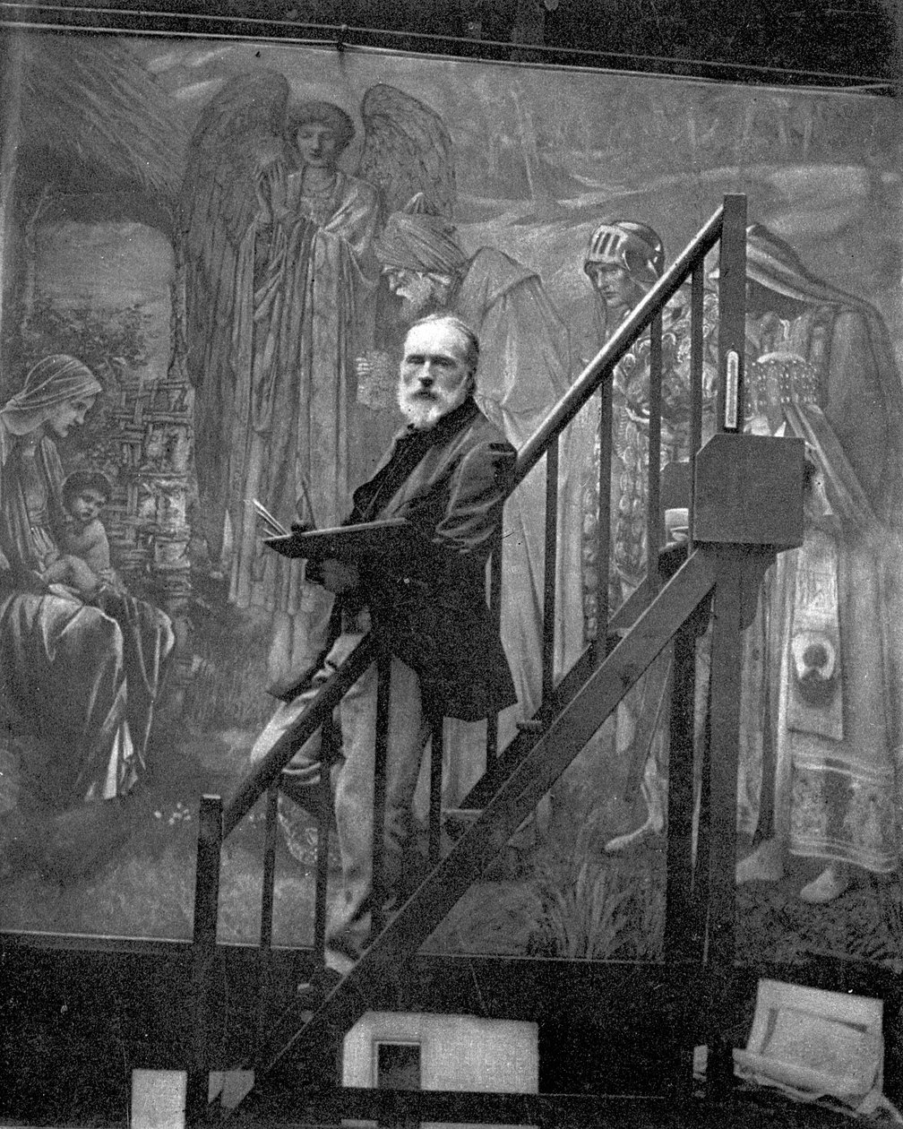 Sir Edward Burne-Jones maluje ve svém ateliéru „Betlémskou hvězdu“. od Barbara (1870 1952) Sotheby