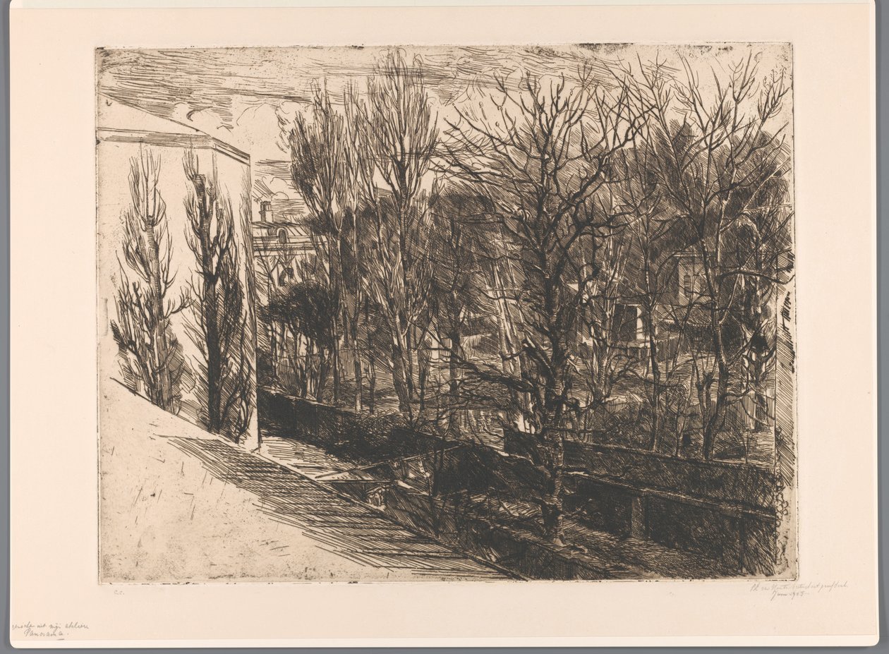 Pohled z mého studia (původní název na objektu) Panorama (název na objektu) od Barbara Elisabeth van Houten (signed by artist)