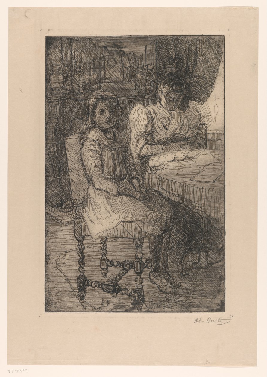 Dvě ženy u stolu od Barbara Elisabeth van Houten (signed by artist)