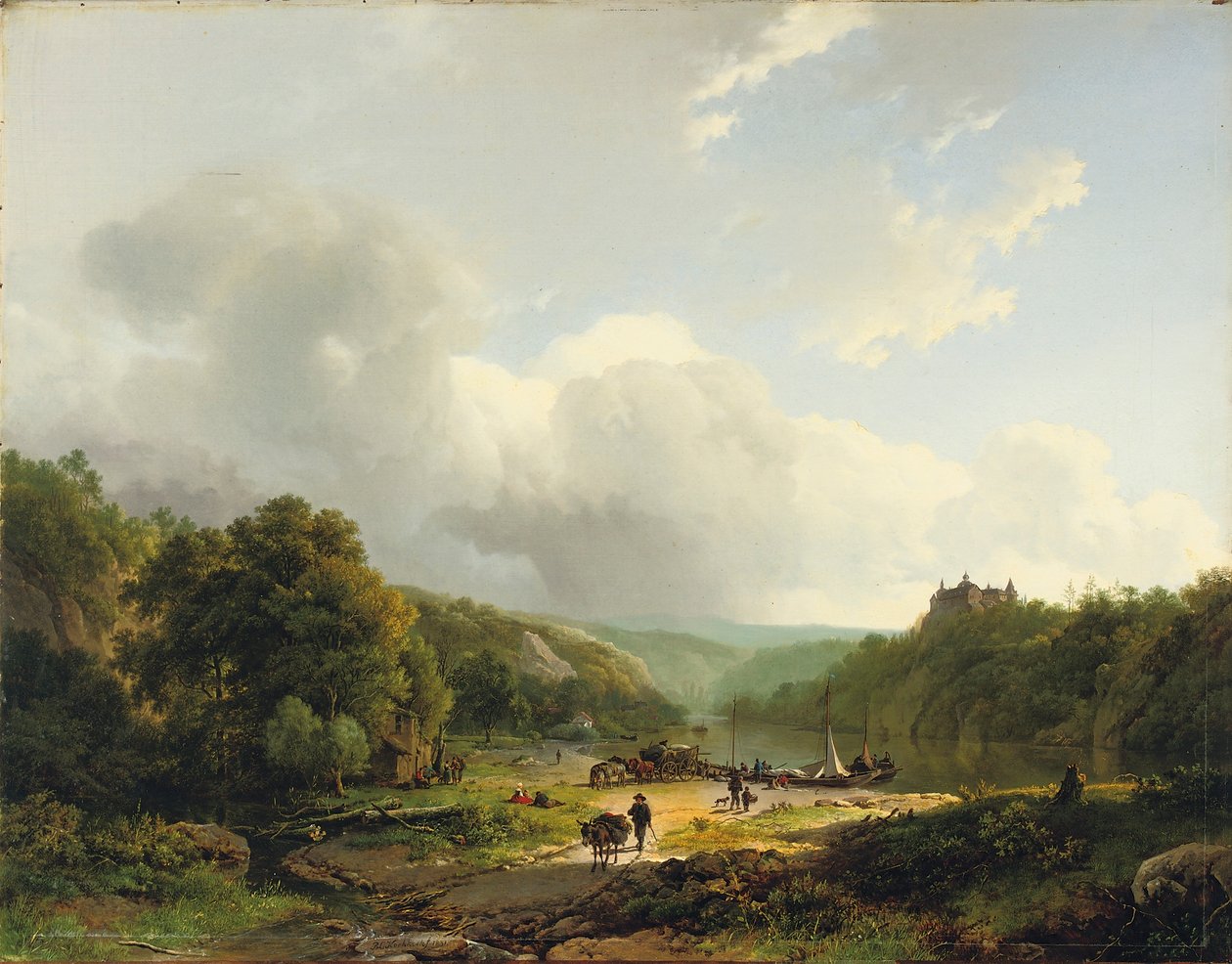 Vykládání člunu ve zvlněné krajině, 1831 od Barend Cornelis Koekkoek