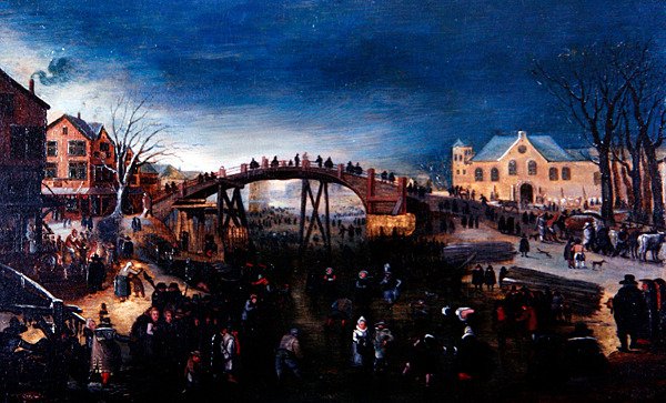 Zimní krajina s krasobruslením a hraním, cca 1640-50 (olej na panelu) od Barent (follower of) Avercamp