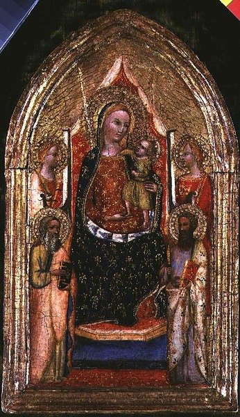Madona s dítětem na trůnu se svatým Bartolomějem a jinými svatými od Bargello Master