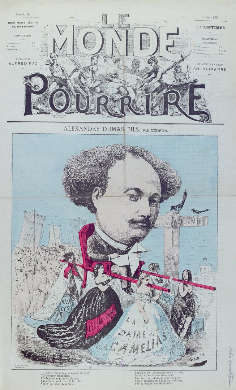 Karikatura Alexandra Dumase, soubory pro časopis „Le Monde Pour Rire“, 2. května 1868 od Baril Gedeon