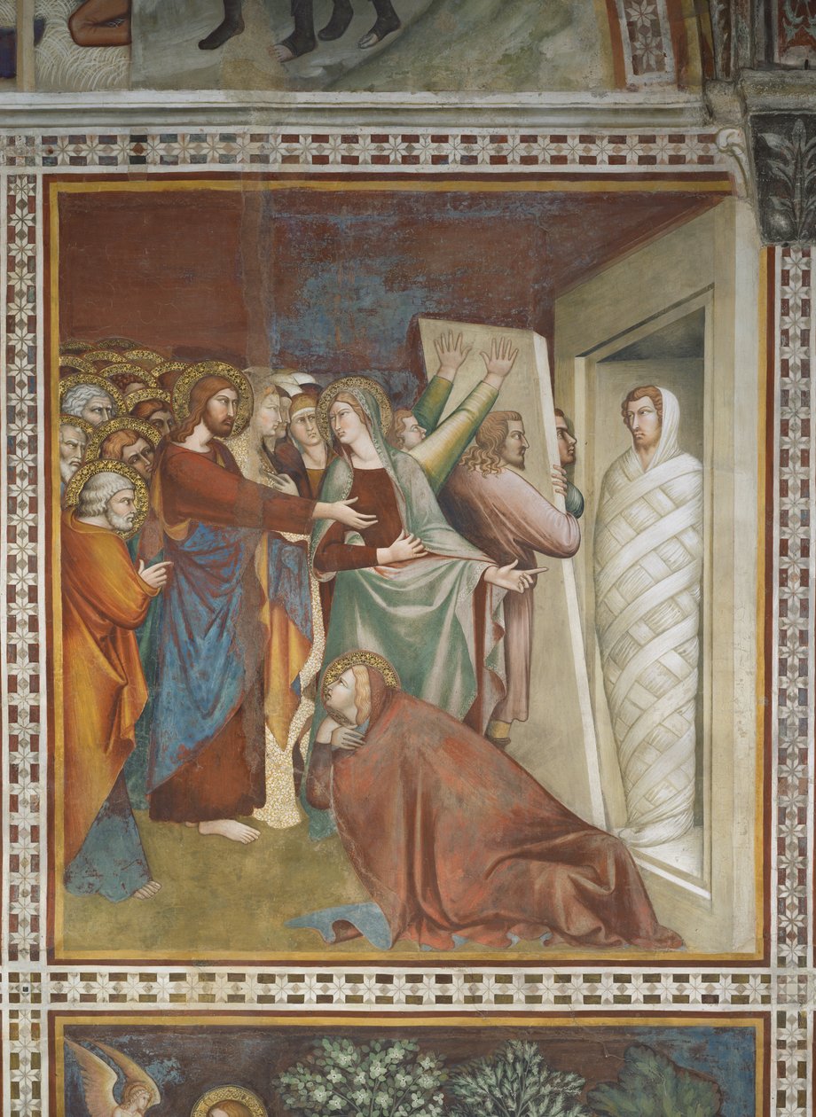 Scéna z Nového zákona: Vzkříšení Lazara (freska) od Barna da Siena