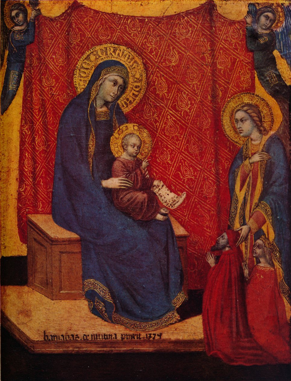 Madonna na trůn a dva dárci v adoraci, 1374 od Barnaba da Modena