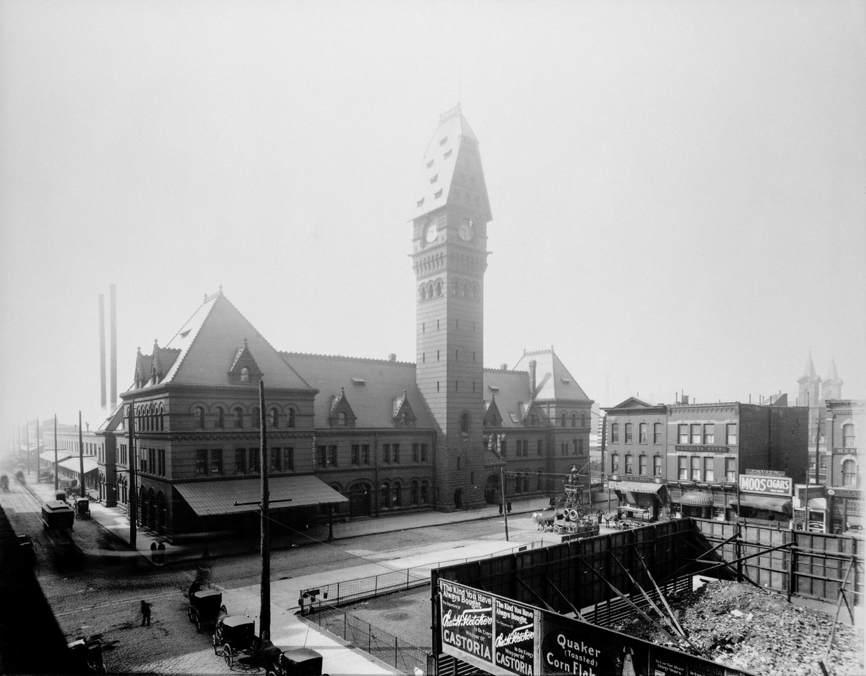 Dearborn Station, Chicago, Illinois, USA, cca 1883 (černobílá fotografie) od Barnes and Crosby
