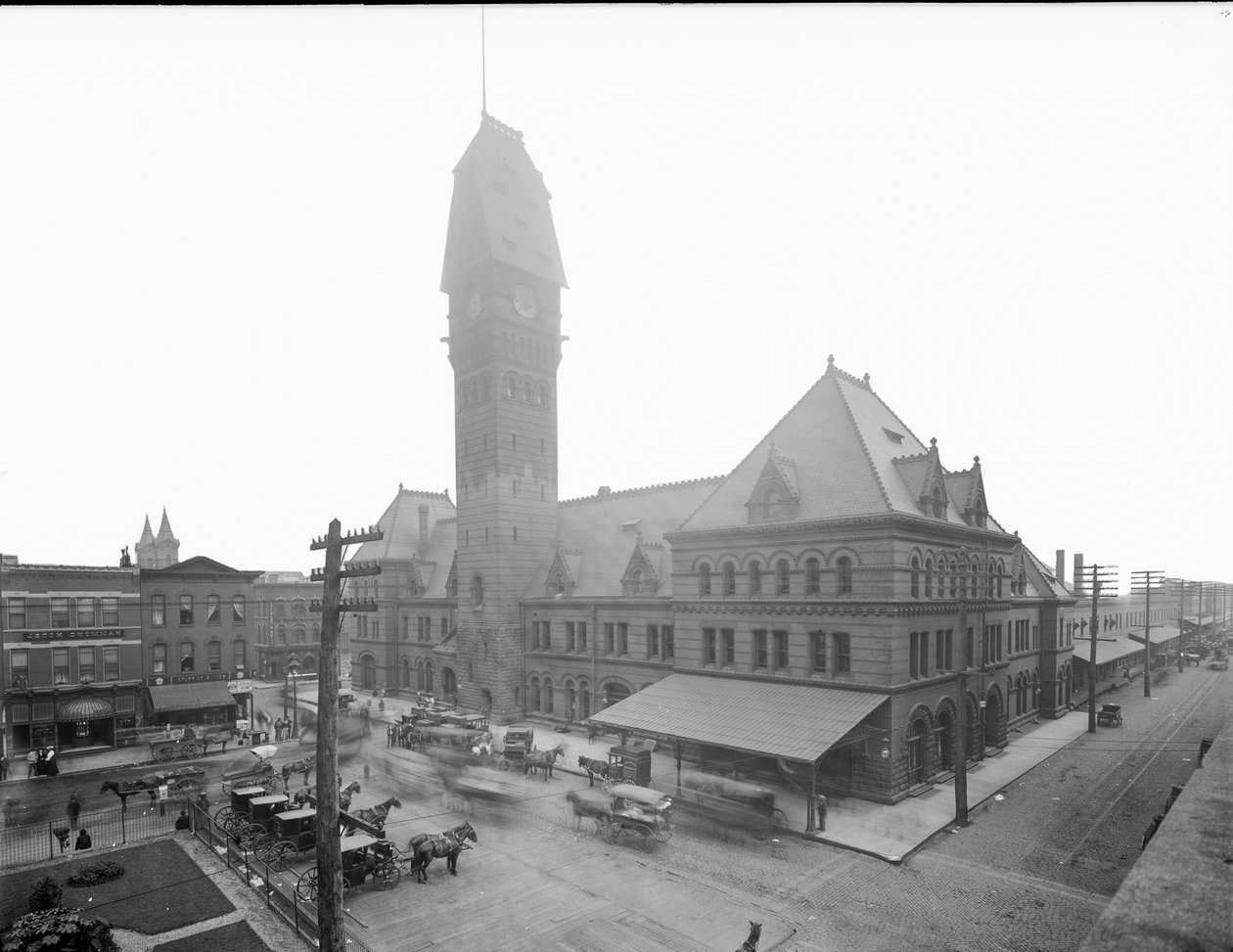 Dearborn Station, Chicago, Illinois, USA, cca 1883 (černobílá fotografie) od Barnes and Crosby