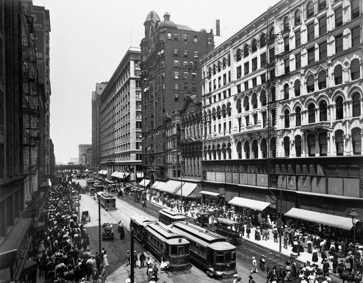State Street, Chicago, Illinois, USA, cca 1907 (černobílá fotografie) od Barnes and Crosby