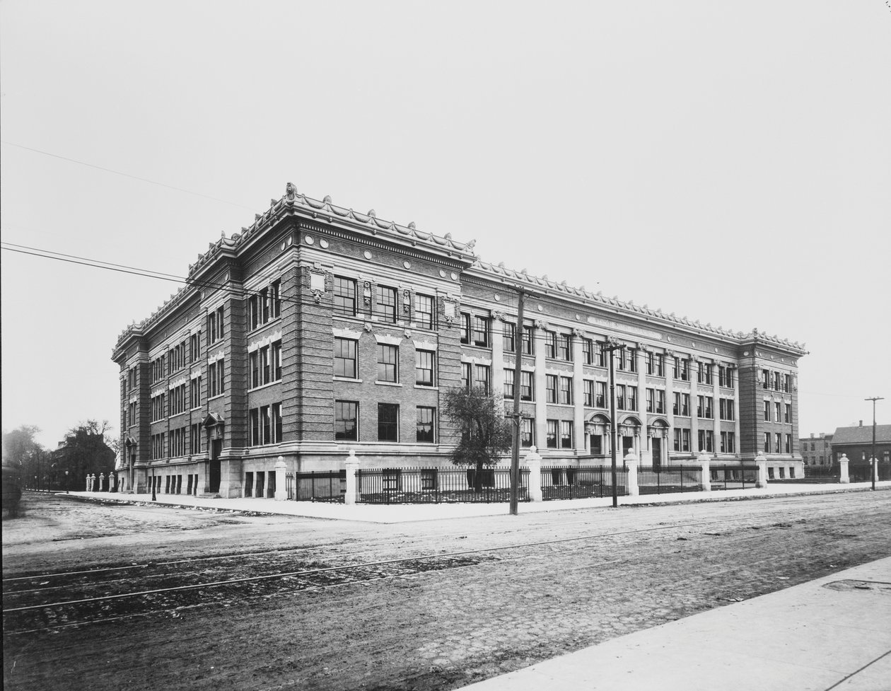 Wendell Phillips High School, Chicago, Illinois, USA, kolem roku 1904 (černobílá fotografie) od Barnes and Crosby