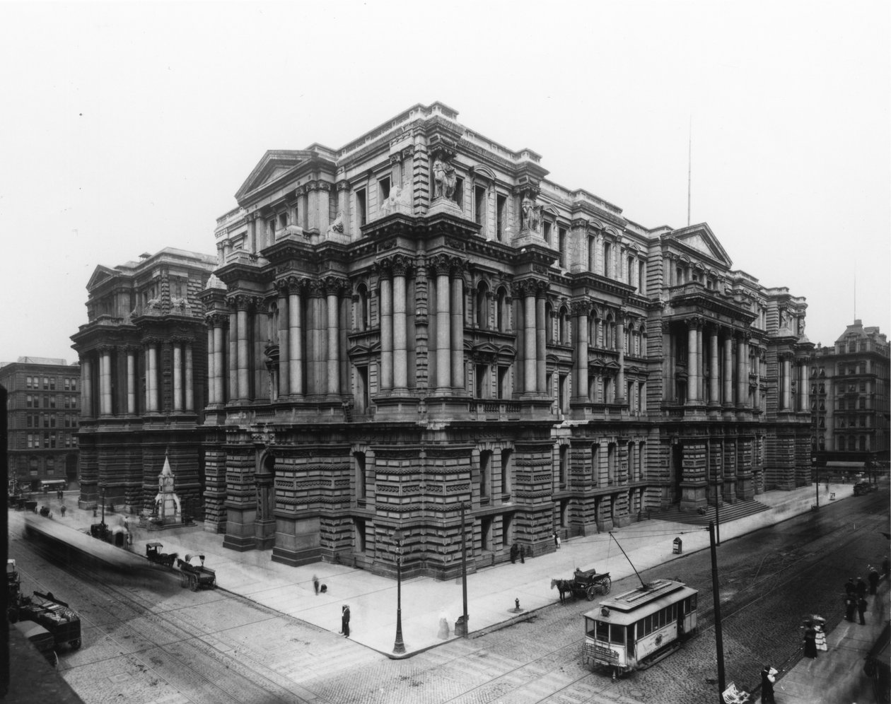 Pohled na chicagskou radnici a budovu soudu okresu Cook, kolem roku 1900 od Barnes and Crosby Barnes and Crosby
