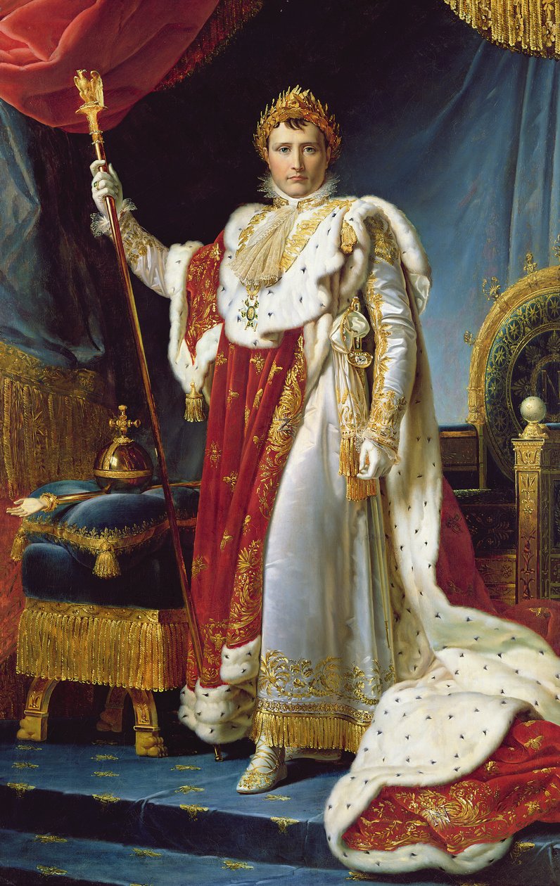 Napoleon I. ve svém korunovačním rouchu, kolem roku 1804, od Baron François Pascal Simon Gérard