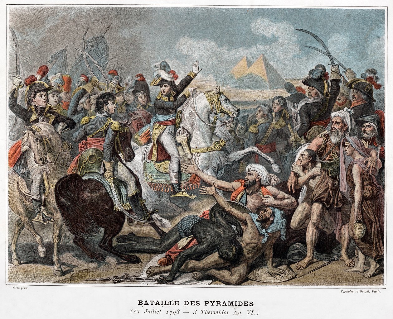Bitva u pyramid : Napoleon Bonaparte v Egyptě v roce 1798 (rytina) od Baron Antoine Jean (after) Gros