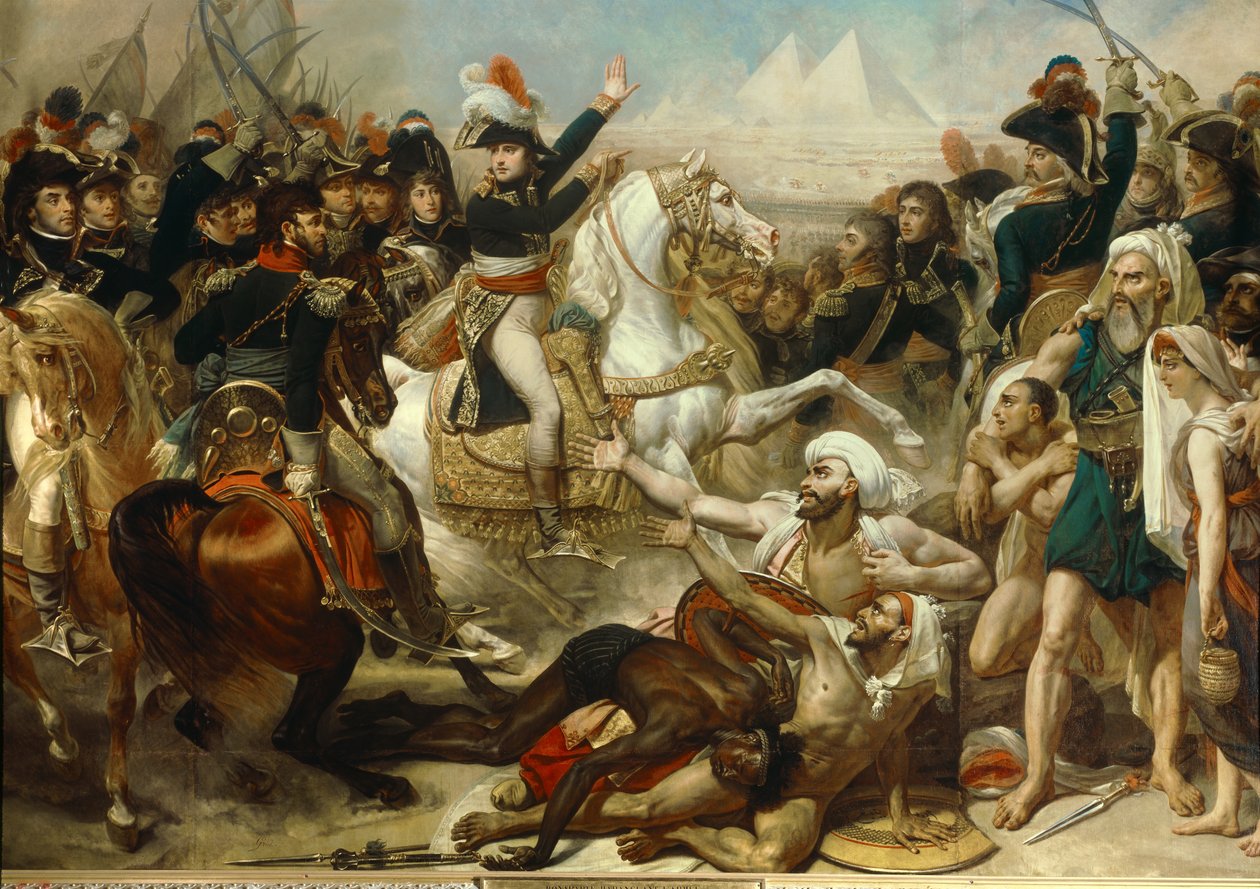 Kampaň (expedice) do Egypta (1798-1801): Napoleon Bonaparte obtěžuje armádu před bitvou u pyramid, 21. července od Baron Antoine Jean Gros