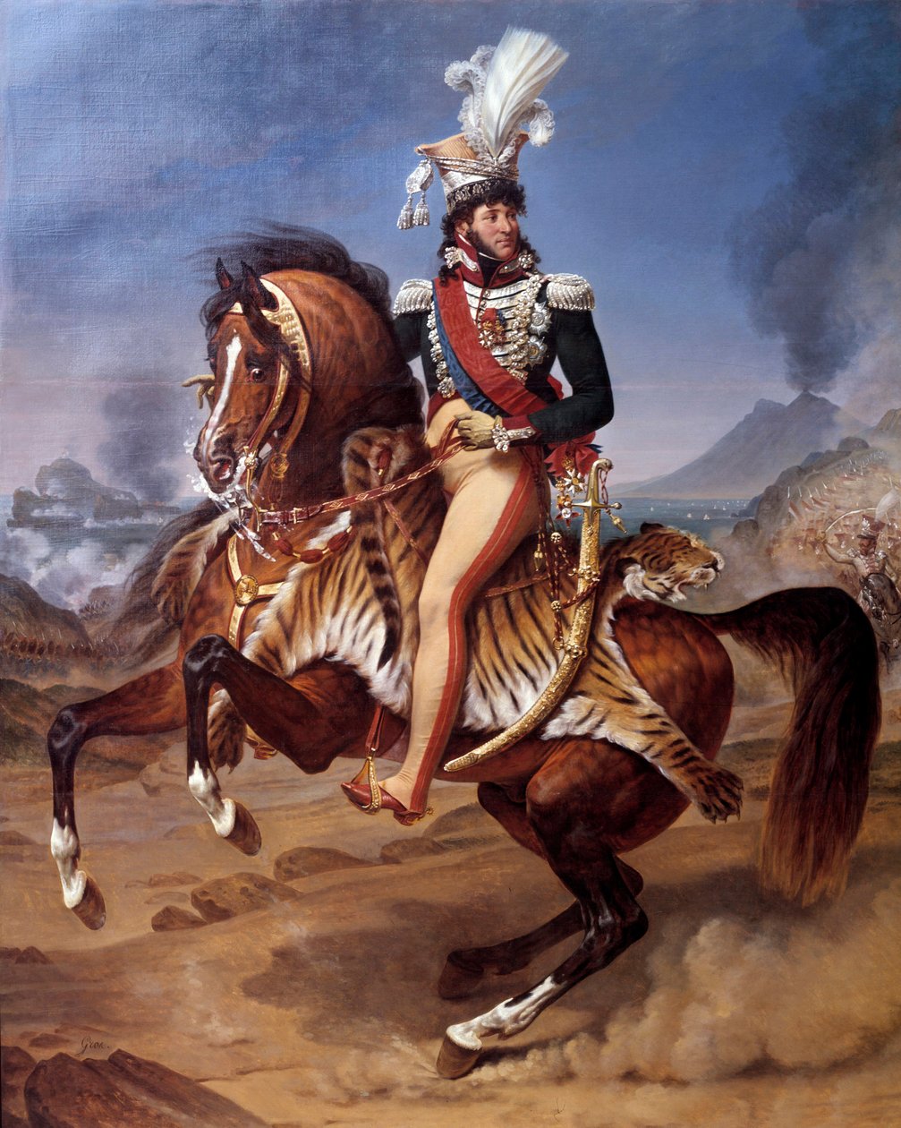 Jezdecký portrét Joachima Murata (1767-1815) krále Neapole do Neapole s pohledem na Vesuv (Vesuv) Obraz Antoine Jean Gros (1771-1835) 19. století Sun. 3,43x2,8 m - Jezdecký portrét Joachima Murata (1767-1815), krále Neapole v Neapoli od Baron Antoine Jean Gros