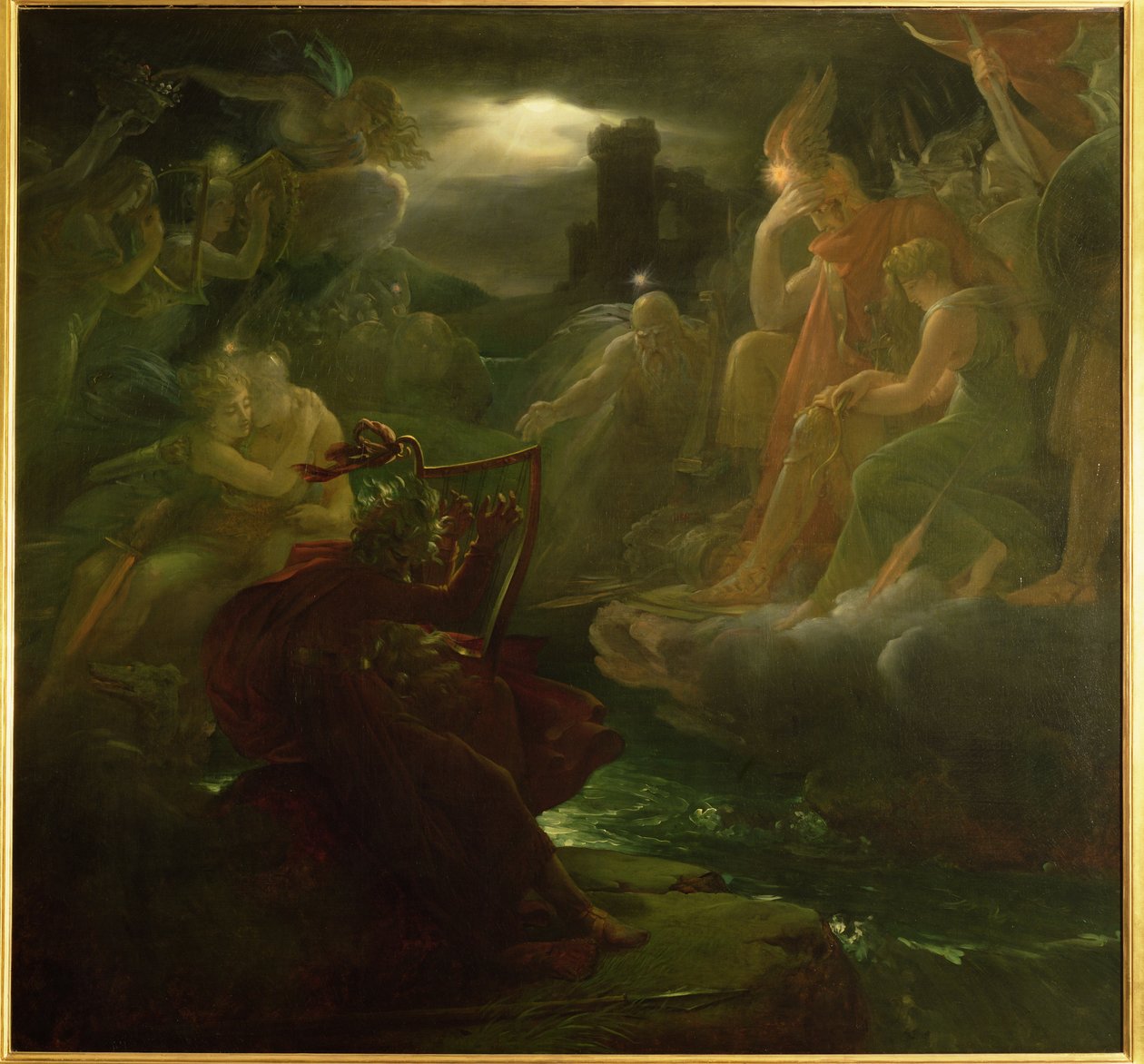 Ossian Vyčarování duchů na břehu řeky Lora se zvukem své harfy, 1801 od Baron François Pascal Simon Gérard