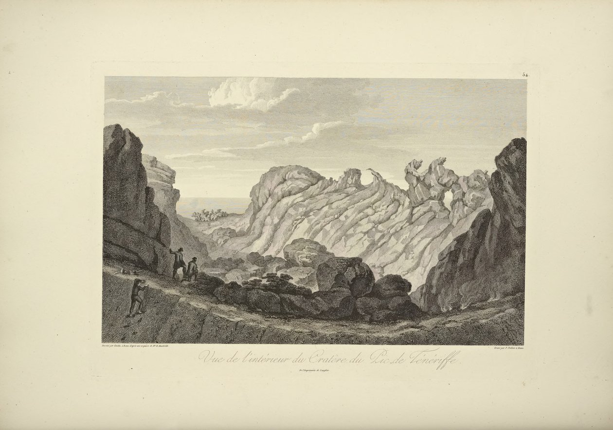 Pohled na vnitřek kráteru na vrcholu Tenerife, nakreslený Gmelinem, ilustrace z "Vues des Cordillères et Monumens des Peuples Indigènes de l"Amérique" od Alexandra von Humboldta a Aime Bonpland, 1813 od Baron Friedrich Alexander von Humboldt