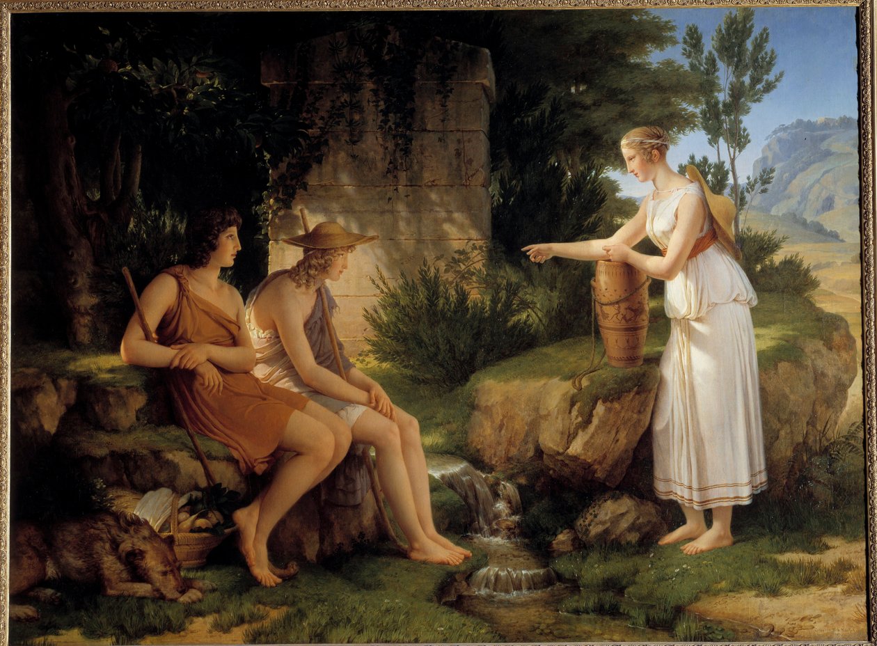 Pastýři u hrobky Amyntas Ilustrace „Idyll“ od Salomona Gessnera - Malba Pierra Narcisse (Pierre-Narcisse) Guerin (1774-1833) 1805 Ne 1,31x1,76 m od Baron Pierre Narcisse Guerin