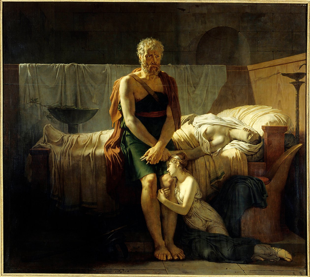 Návrat Marcuse Sexta Marcus Sextus (imaginární postava), který unikl Sylliným zákazům, nachází po návratu svou dceru v slzách poblíž své mrtvé manželky - Obraz Pierra Narcisse (Pierre-Narcisse) Guerin (1774-1833) 1799 Dim 2 ,17 x 2,43 m Paříž od Baron Pierre Narcisse Guerin