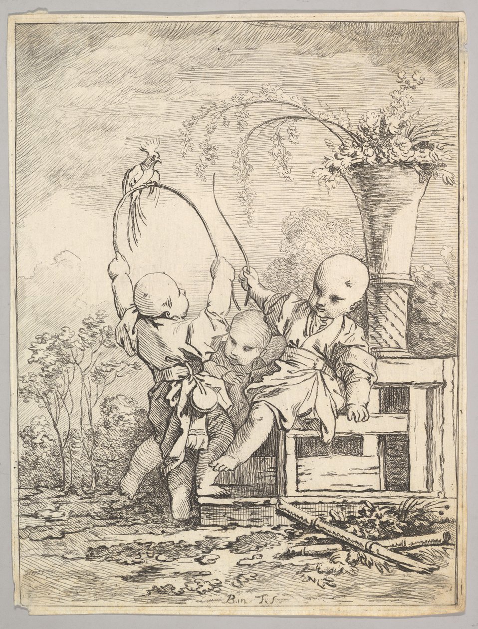 Čínské děti si hrají s papouškem, 1760-70. od Baron de Thiers Louis Antoine Crozat