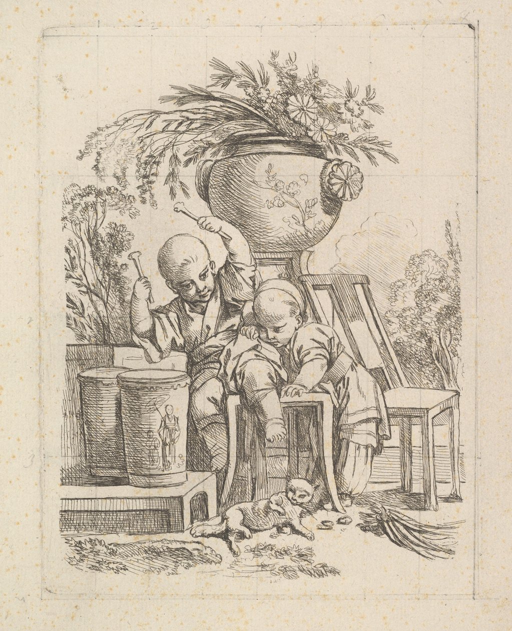 Dvě děti, jedno hraje na buben. od Baron de Thiers Louis Antoine Crozat