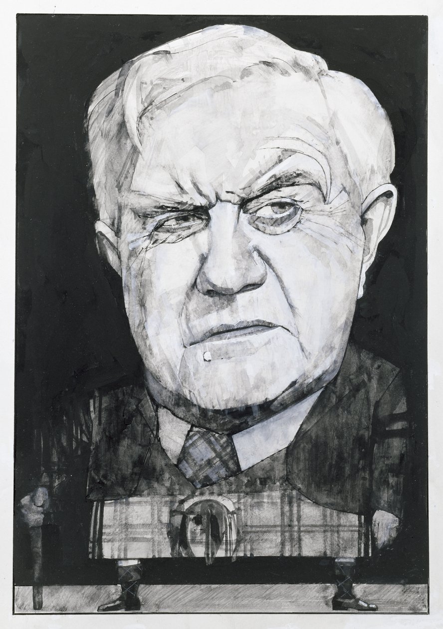 Portrét Andrewa Cruickshanka, ilustrace pro The Sunday Times (kvaš na palubě) od Barry Fantoni