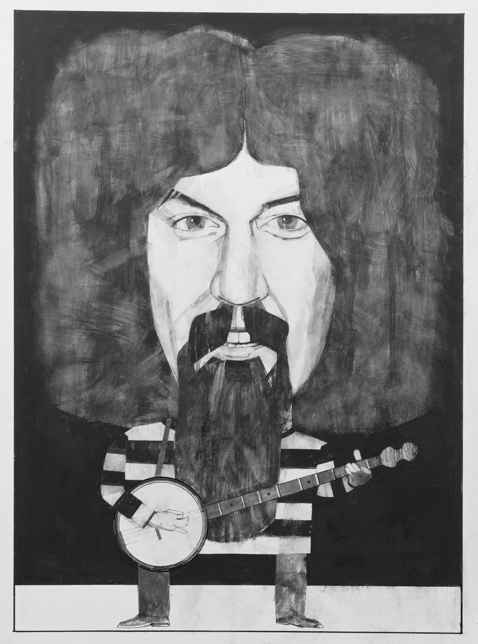 Portrét Billyho Connollyho, ilustrace pro The Listener, 70. léta (kvaš na palubě) od Barry Fantoni