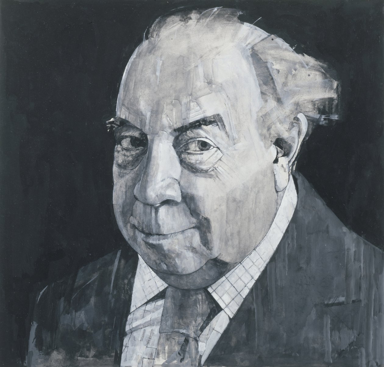 Portrét J. B. Priestleyho, ilustrace pro The Listener, 70. léta (kvaš a tužka na desce) od Barry Fantoni