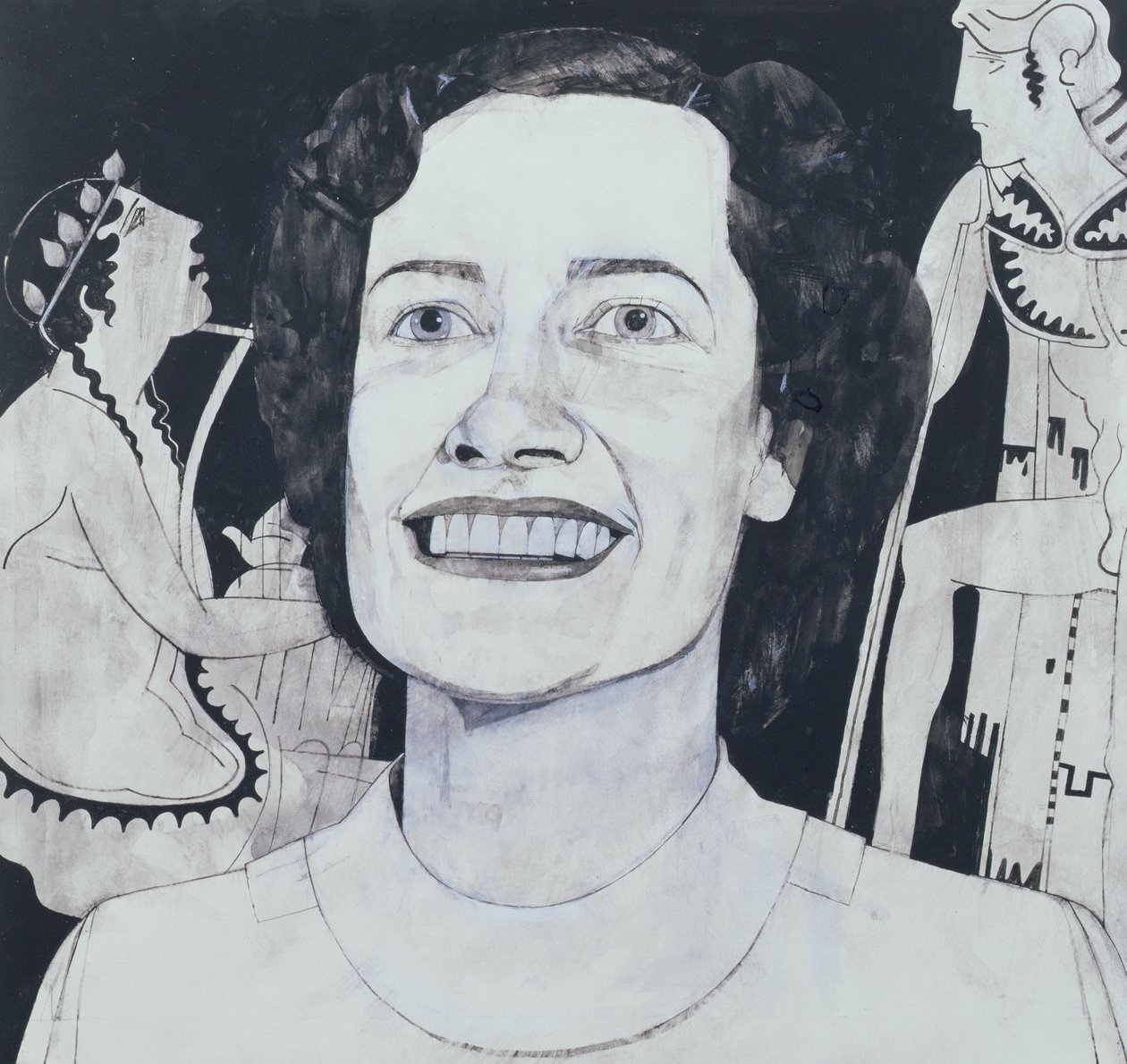 Portrét Joan Sutherlandové, ilustrace pro The Sunday Times, 70. léta (kvaš na palubě) od Barry Fantoni