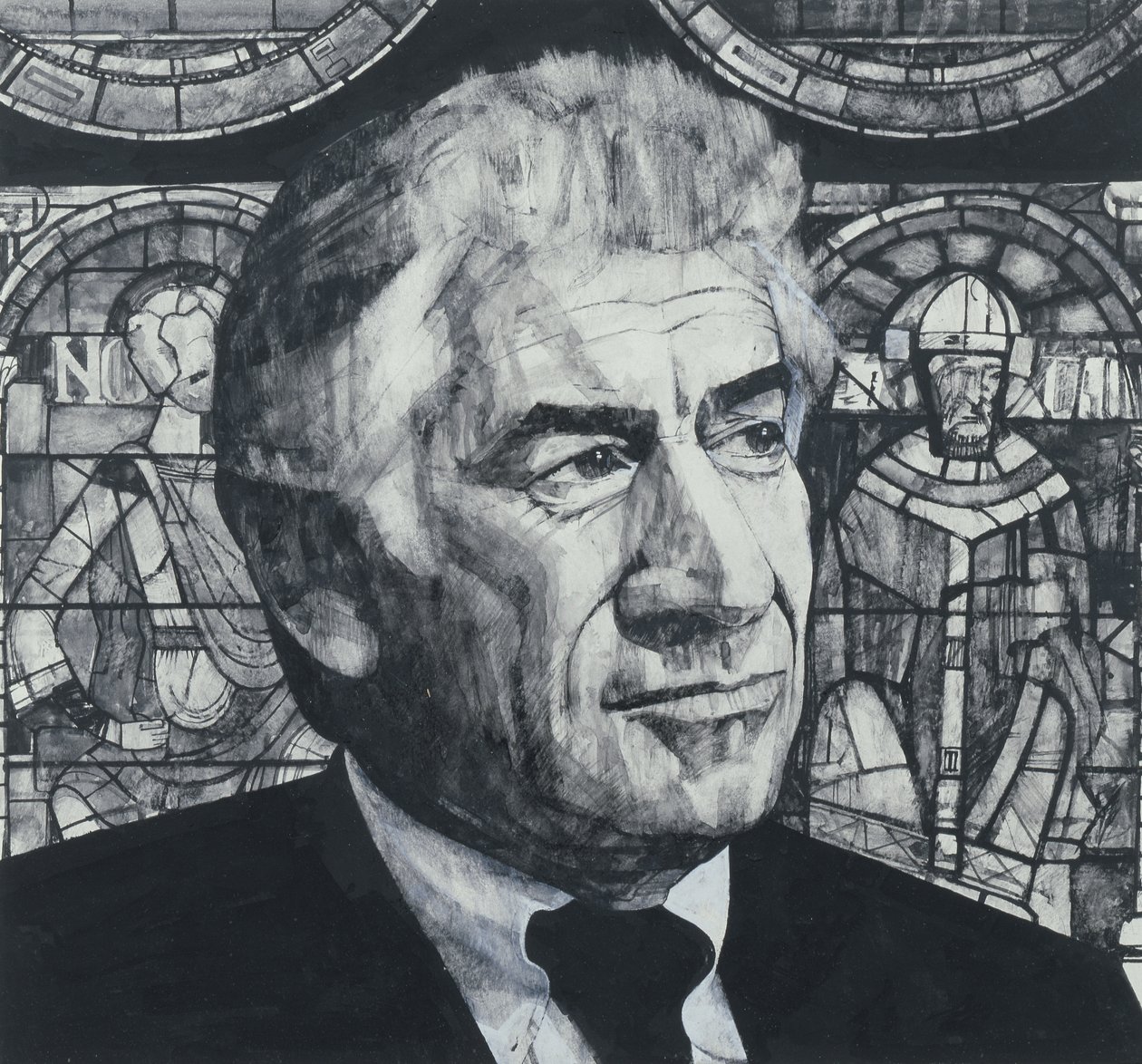Portrét Leonarda Bernsteina, ilustrace pro The Sunday Times, 70. léta (kvaš na palubě) od Barry Fantoni