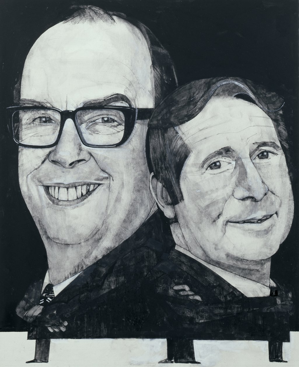 Portrét Morecambe a Wise, ilustrace pro The Listener, 70. léta (kvaš na palubě) od Barry Fantoni