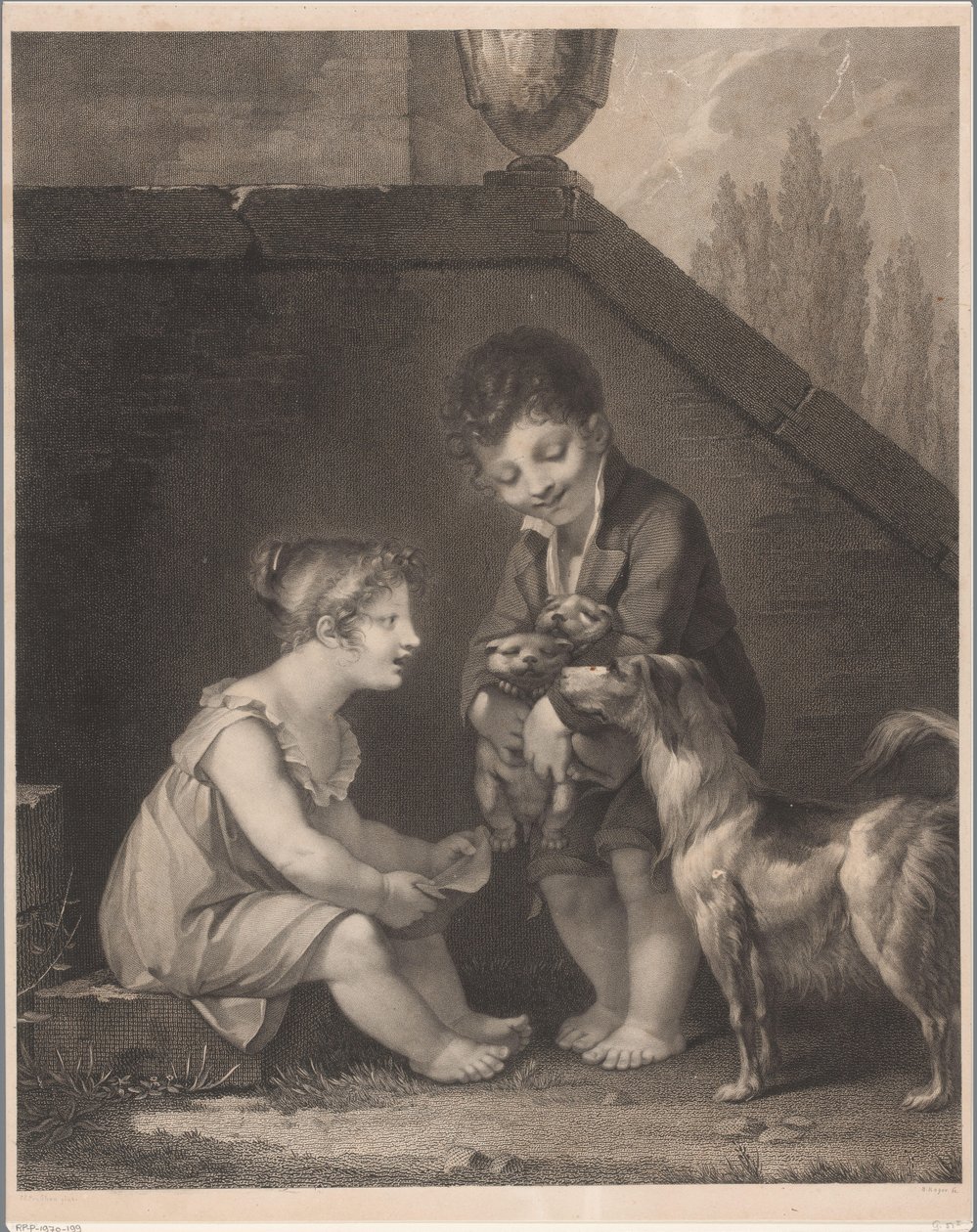 Dvě děti se psy Ach, les jolis petits chiens od Barthélémy Joseph Fulcran Roger