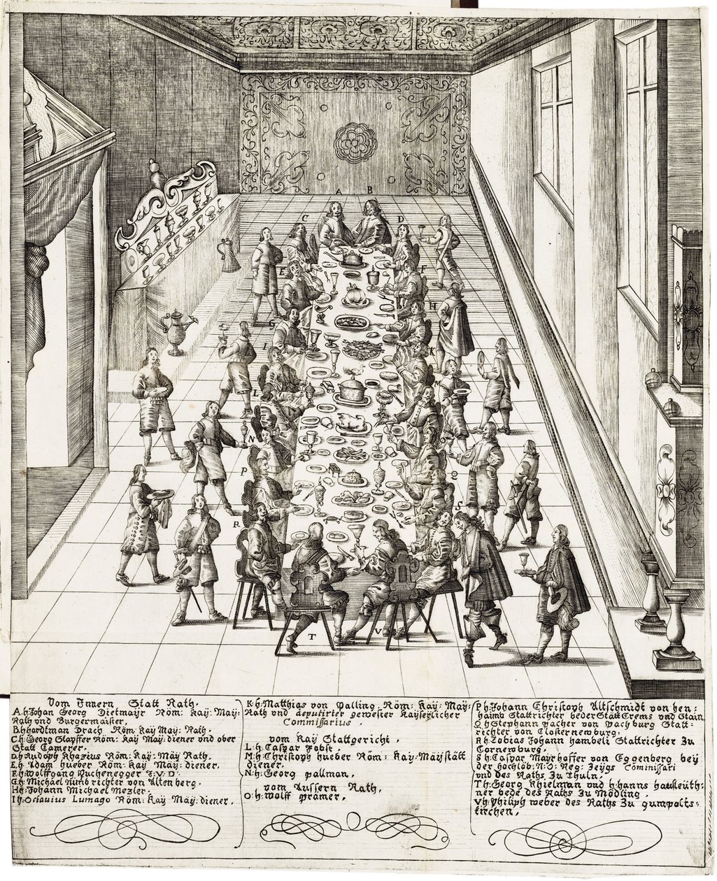 Slavnostní jídlo u příležitosti věrnostního slibu přijatého Ferdinandem IV. (1633 -1654) římským králem, uherským a českým králem 5. září 1651 ve Vídni od Bartholomäus Kilian
