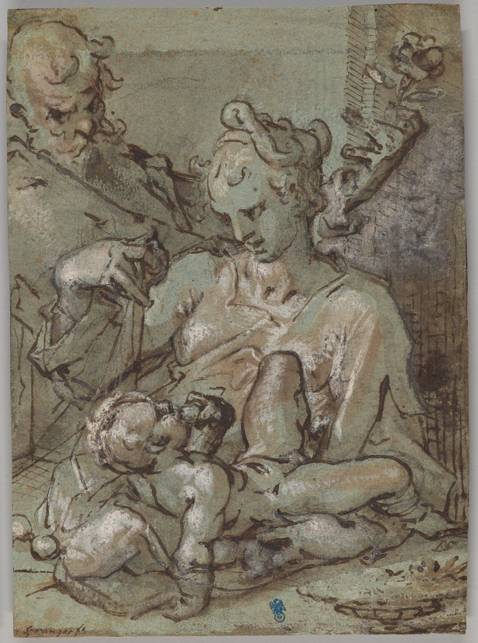 Svatá rodina se svatým Josefem držícím růži od Bartholomaeus Spranger