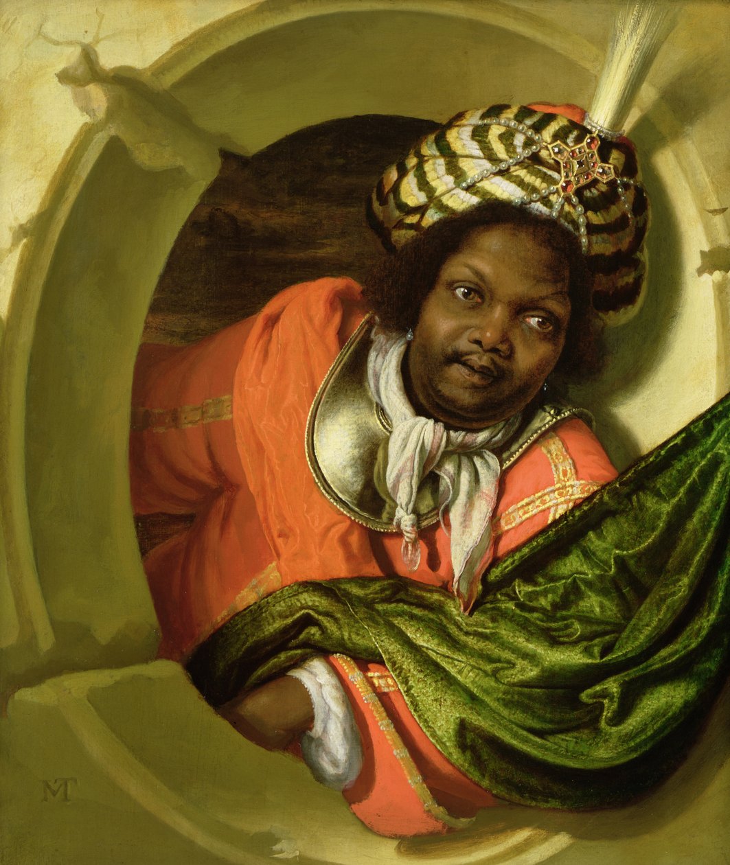 Portrét Maura držícího vlajku u okna od Bartholomaus Maton