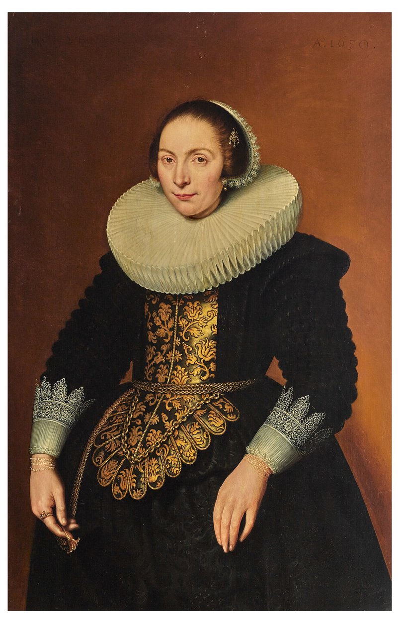 Portrét dámy, tříčtvrteční, držící opasek od Bartholomeaus Sarburgh