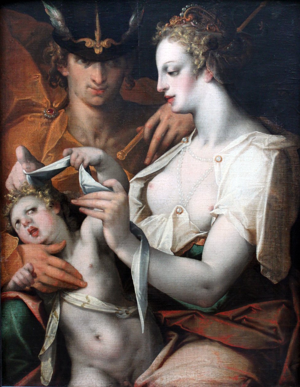 Venuše a Merkur se zavázanýma očima Amor od Bartholomaeus Spranger