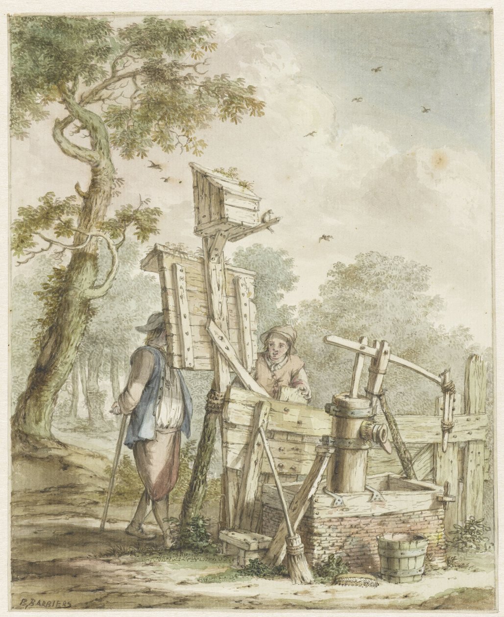 Landschap met twee mannen bij een aanplakbord bij een waterpomp   1356409   cs       czech Successfully Translated  Original: Suede Gloves Translat: Suede Gloves 1288978 cs czech Successfully Translated Original: The Truth par Ciurlionis, Mikalojus Konstan od Bartholomeus Barbiers