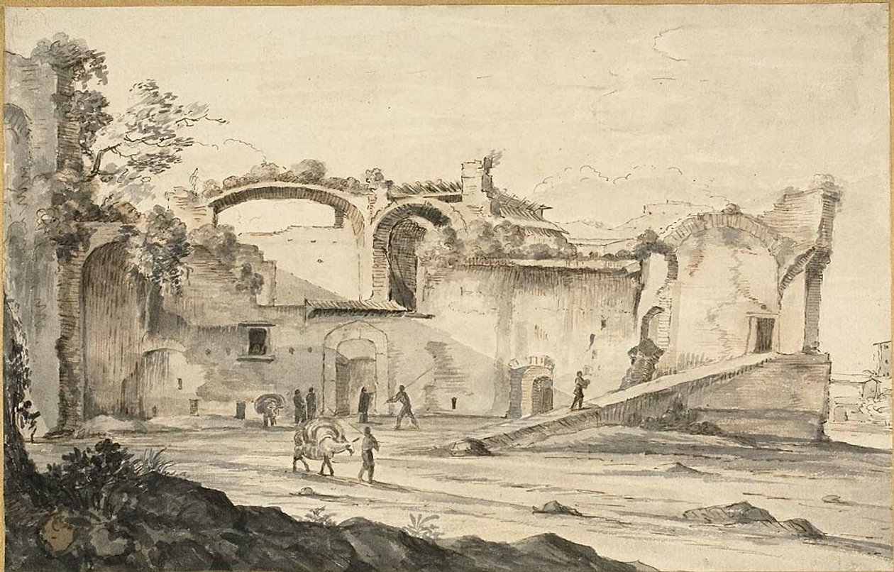 Cestovatelé před zříceninou od Bartholomeus Breenbergh